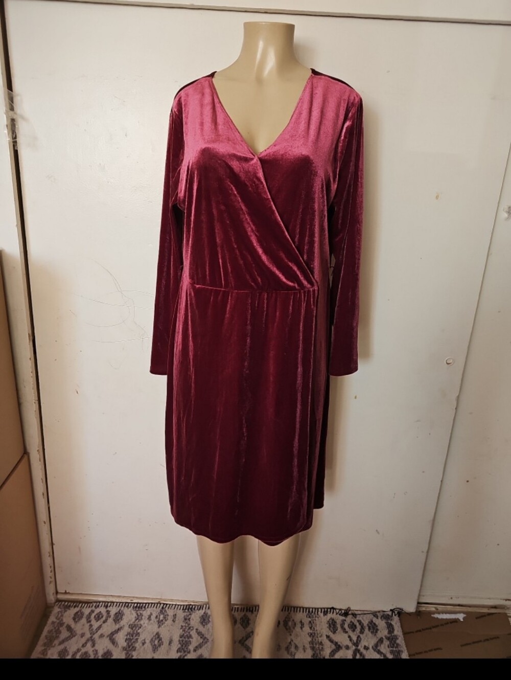 Ava & Viv Wine Velvet Long Sleeve Wrap Dress